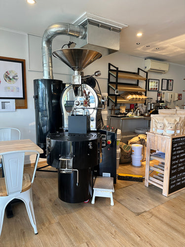 Yücel coffee roaster operating in an Australian café for specialty coffee roasting