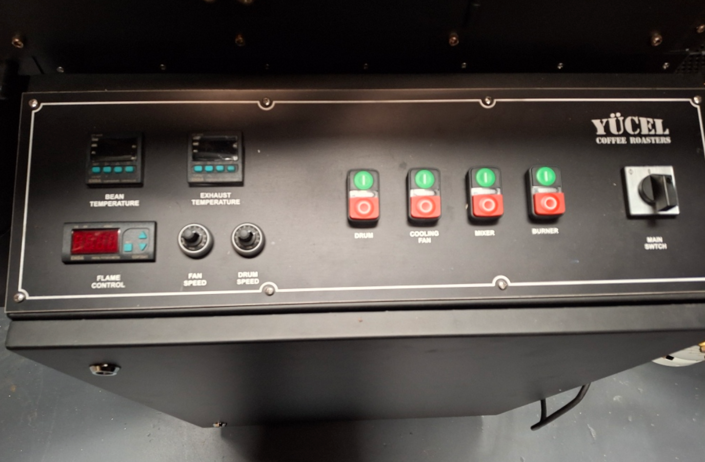 Yucel 20kg coffee roaster control panel – digital interface with precision roasting controls for professional roasters Turkey Auckland NZ Sydney Brisbane Melbourne Perth Adelaide Australia 
