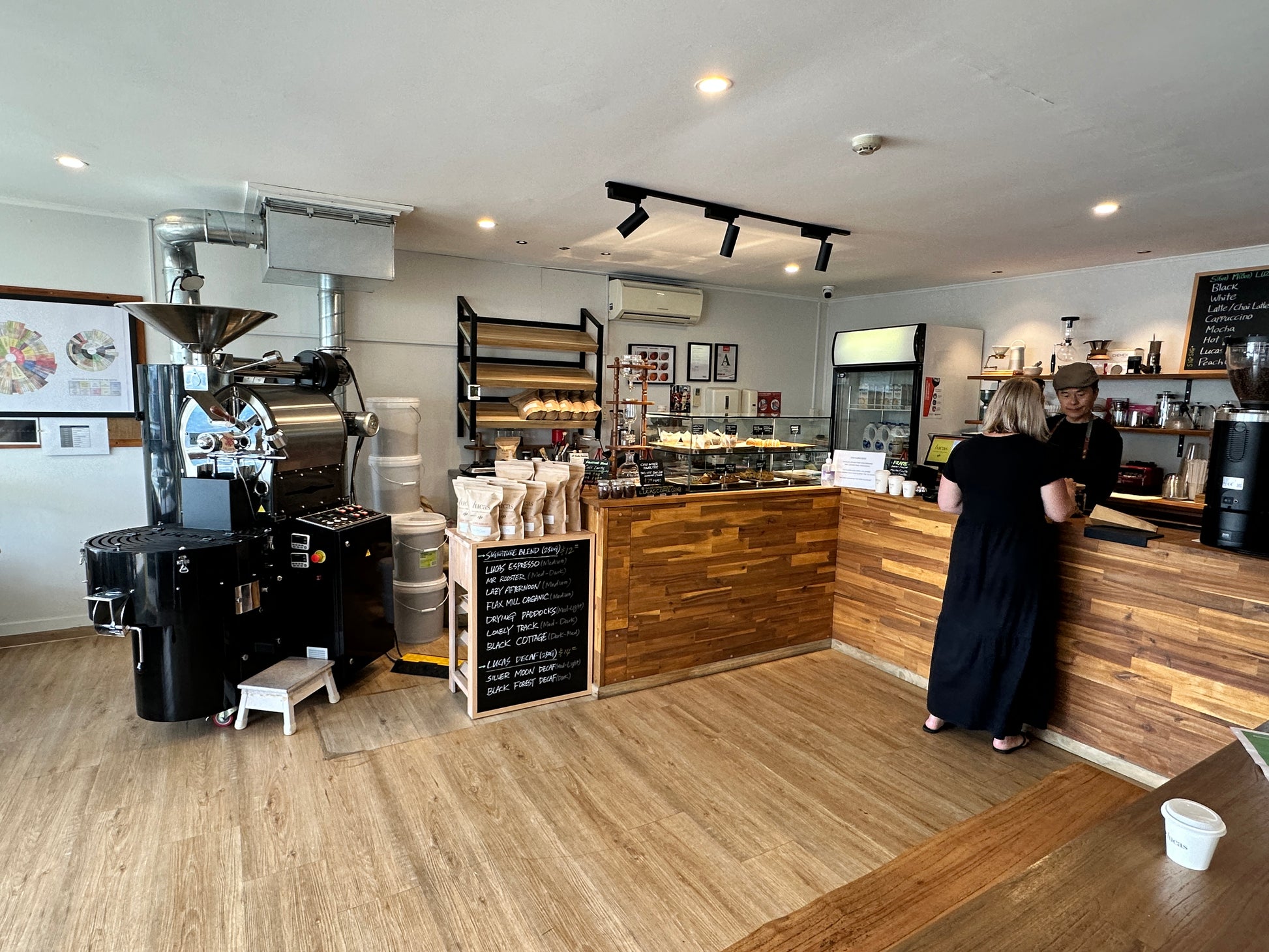 Yucel coffee roaster with chaff collector installed in a café for commercial roasting
