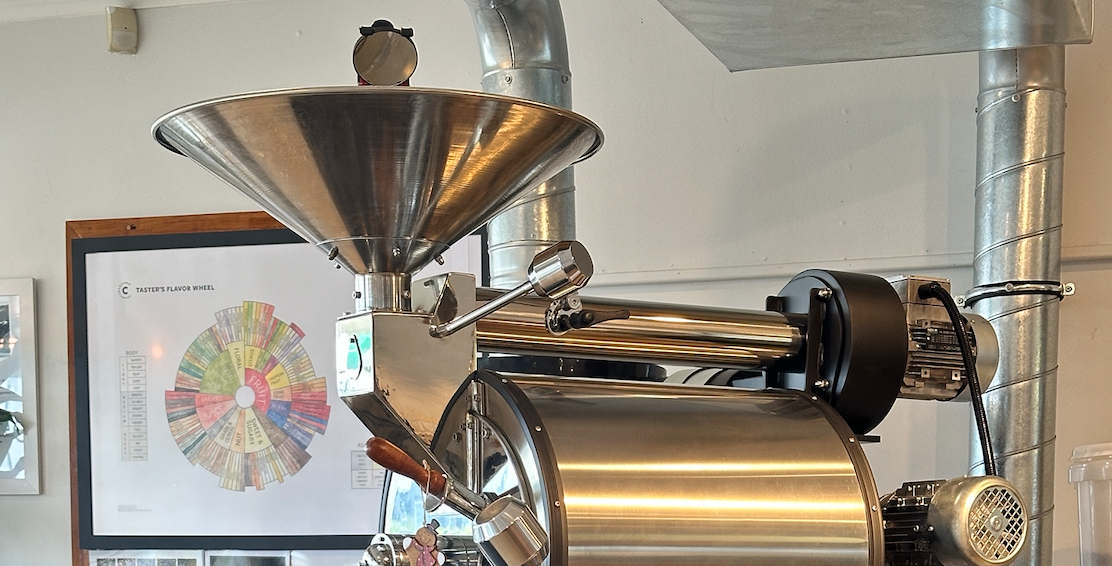 Yucel coffee roaster with stainless steel hopper for modern and durable roasting design